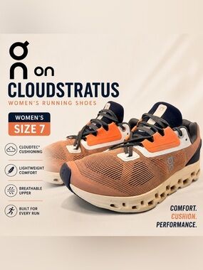 On Cloudstratus Running Shoes Women’s Size 7 Peach Orange Performance Sneakers